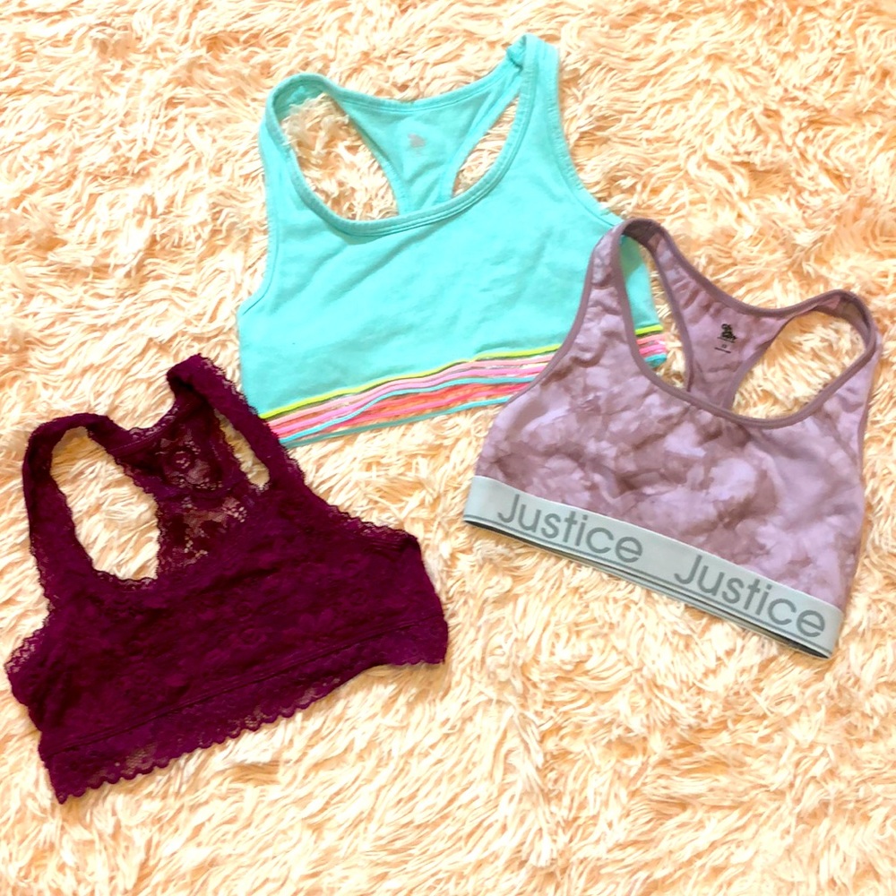 Set of 3 Justice girls bras EUC! Size 10/12